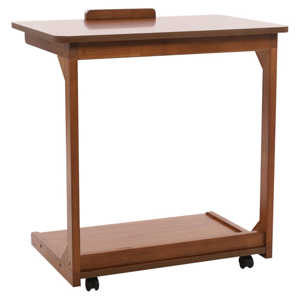 C-Shaped End Table with 4 Wheels, Adjustable Height, Modern Design