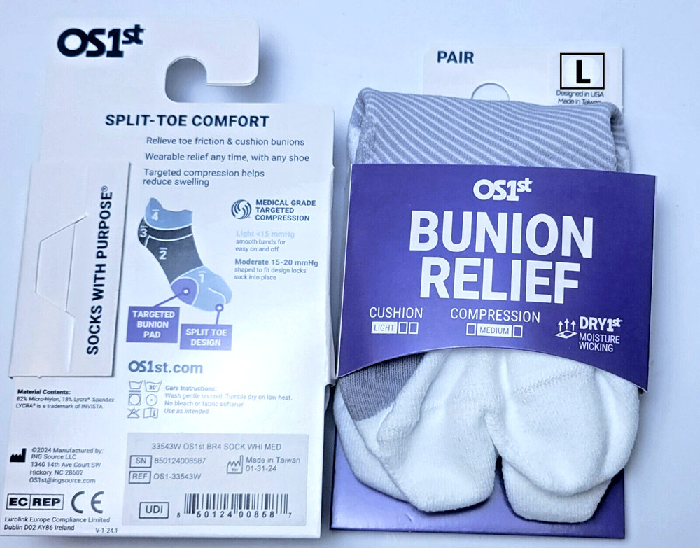OS1st BR4 Bunion Relief Socks White L