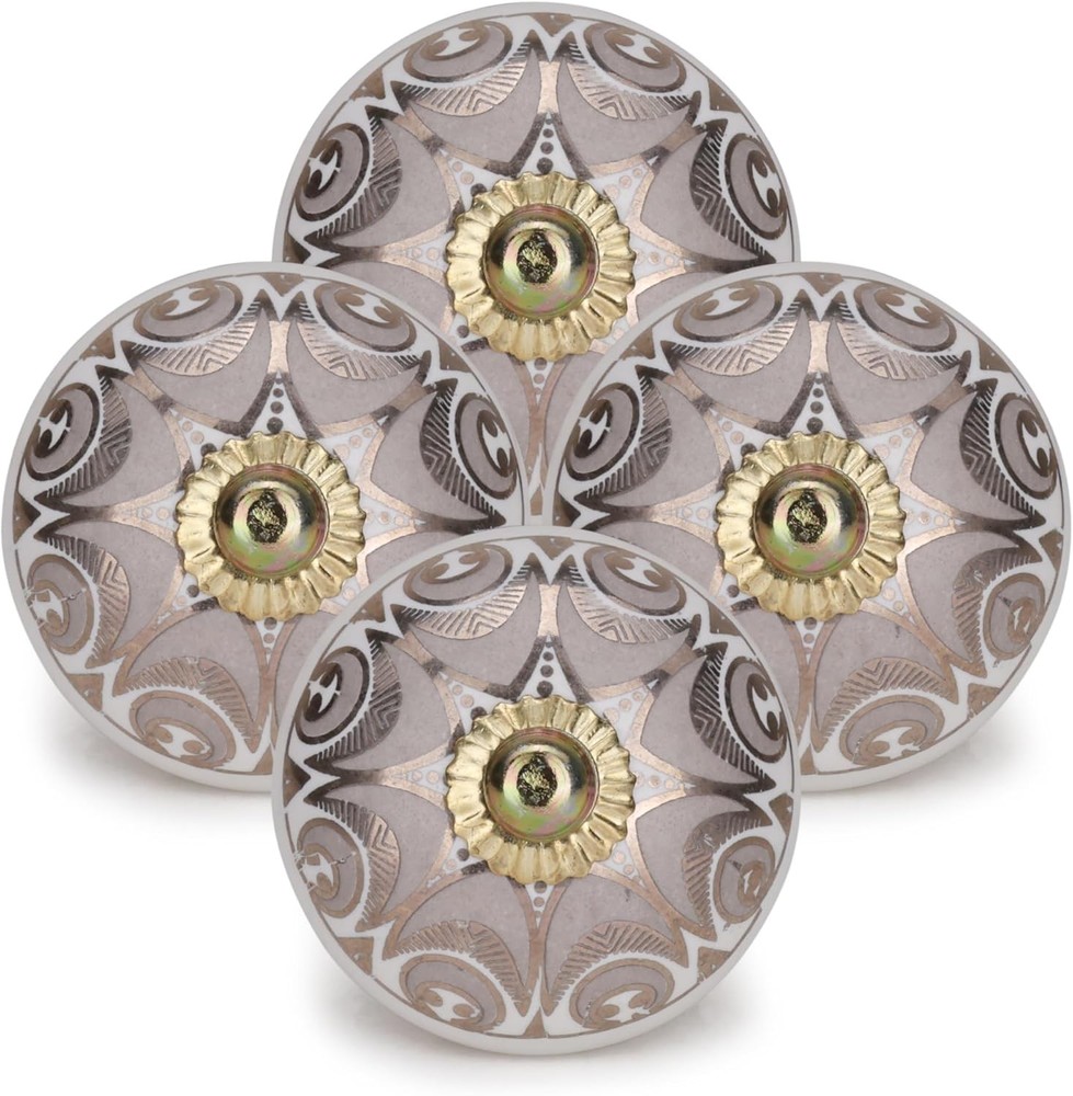 Ceramic Knobs for Cabinets and Drawers Handmade Gold Grey Dresser Pull Handle...