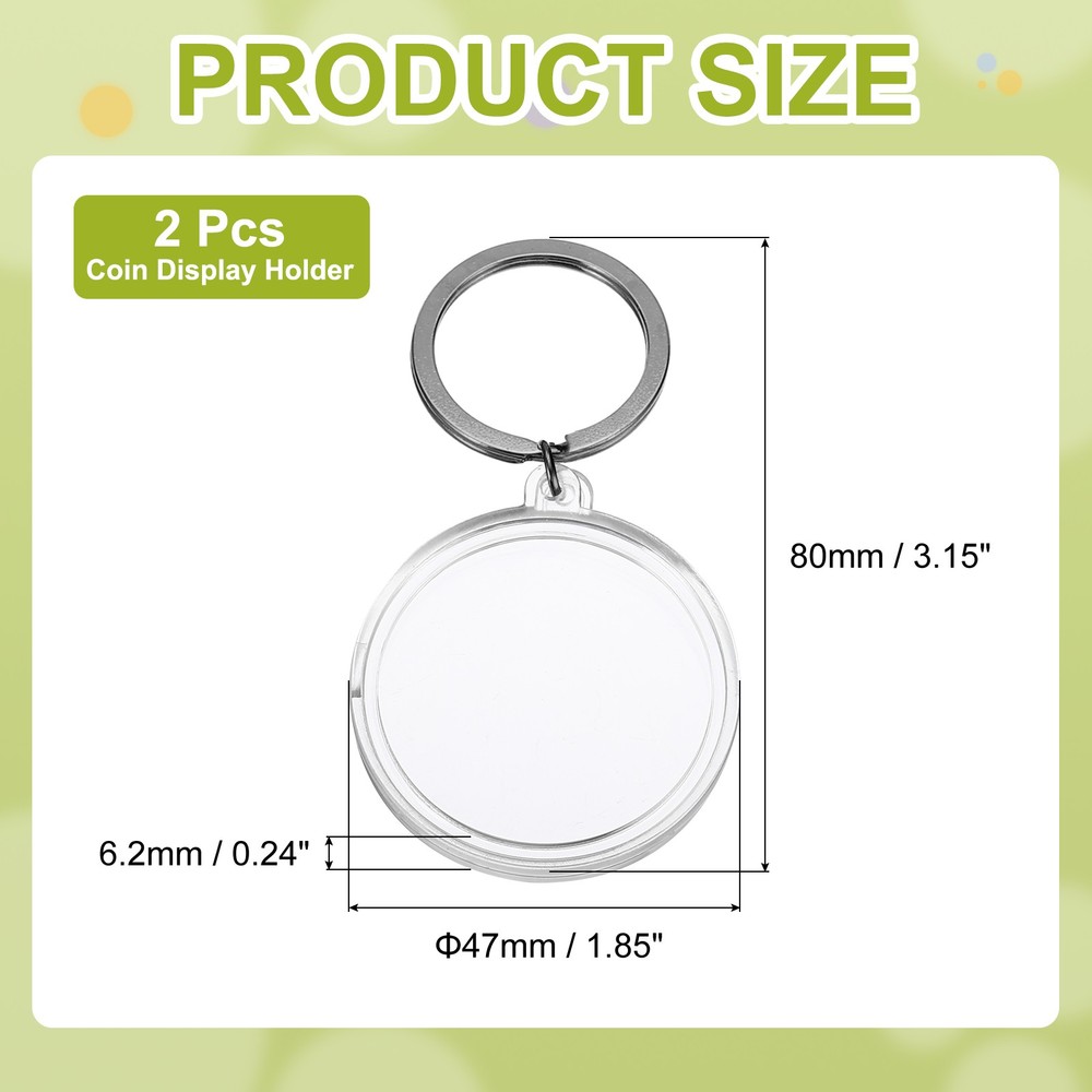 Plastic Coin Holder Keychain, 2Pcs Coin Case with Key Ring, Dark Silver