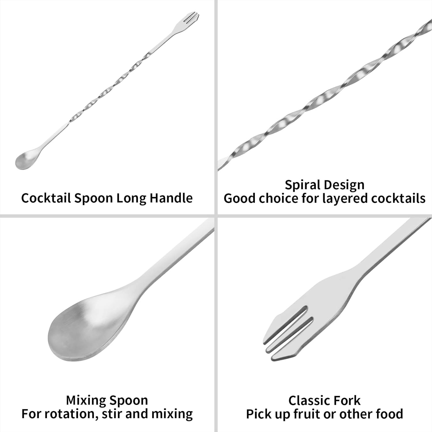 tifanso Muddler for Cocktails, 10" and Long Handle Bar Silver