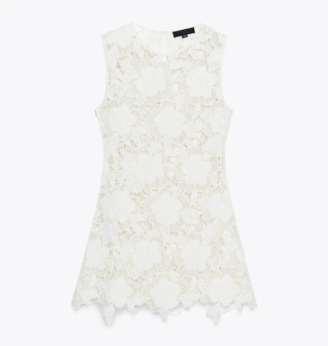 ZARA NEW SS25 WOMAN SHORT FLORAL CROCHET DRESS White | 2893/087