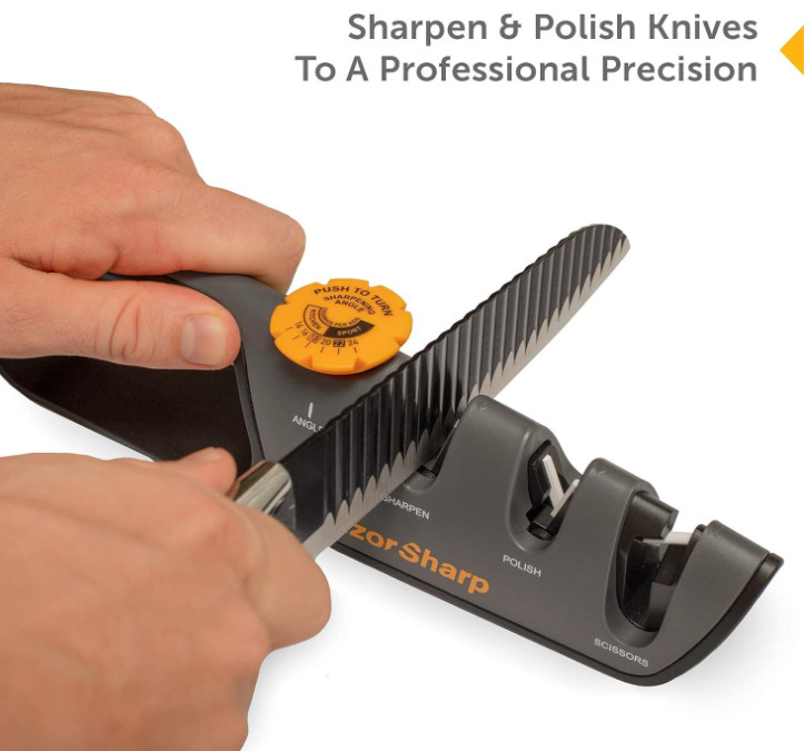 RazorSharp Knife Sharpener, Adjustable Angle Guide, Diamond Ceramic Stones