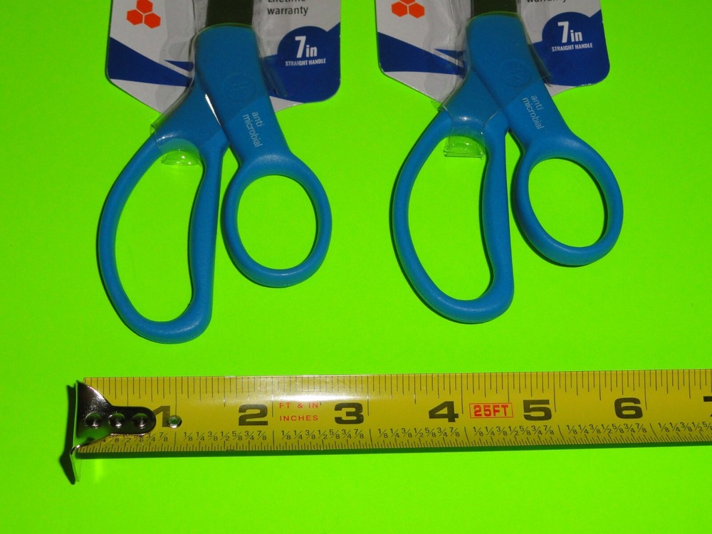 (2x) BLUE Westcott 7" Straight Handle Medium Scissors Antimicrobial Left Right