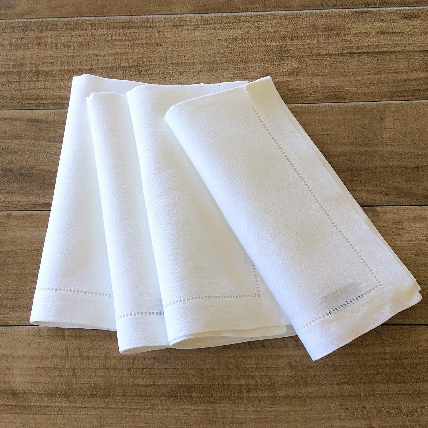 White linen hem stitch dinner napkins - Set of 6 20"x20"-Ladder hemstitch 100...