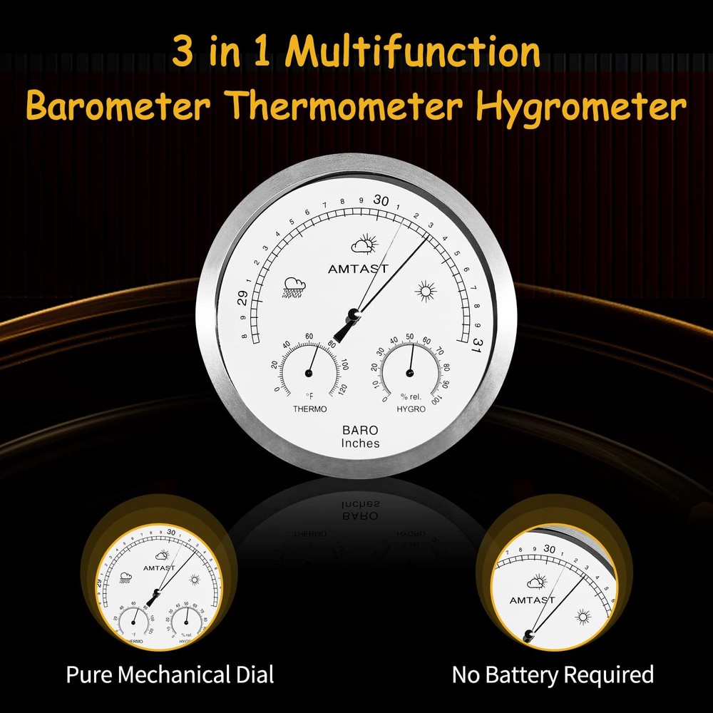 5.2 Diameter Dial Type Barometer Thermometer Hygrometer 3 in 1 Multifunction,