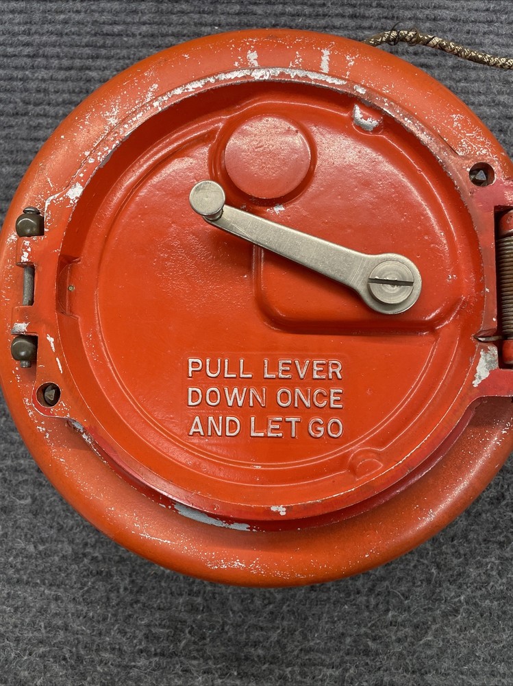 Vintage Rare Coded Fire Alarm Pull Station Red Round Break Glass Pull Lever