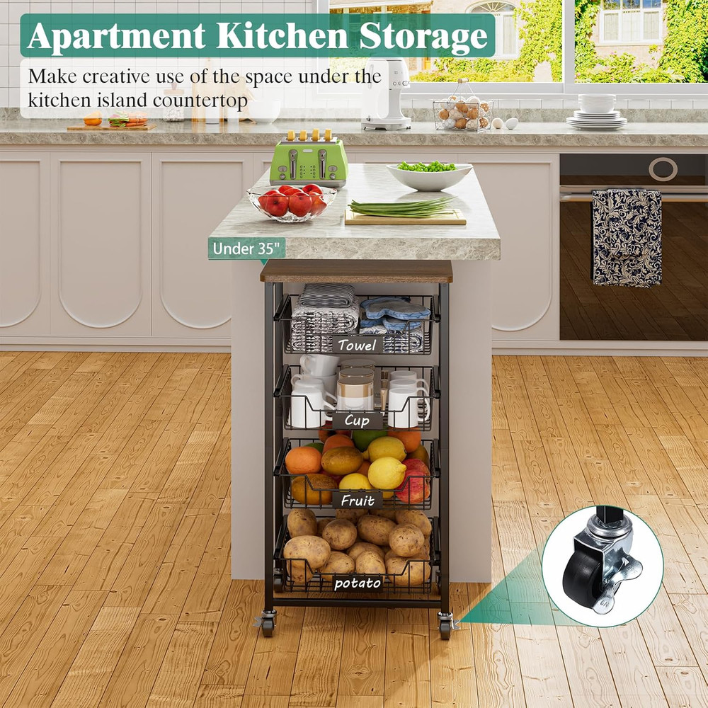 5-Tier Vegetable Fruit Basket Kitchen Storage Rolling Cart on Wheels with Pull-O