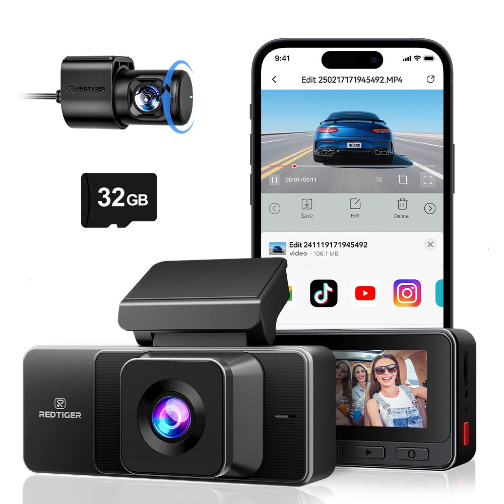 REDTIGER A3 3 Channel 32GB Card Dash Camera 2.5K/1080P Front WDR Night Vision
