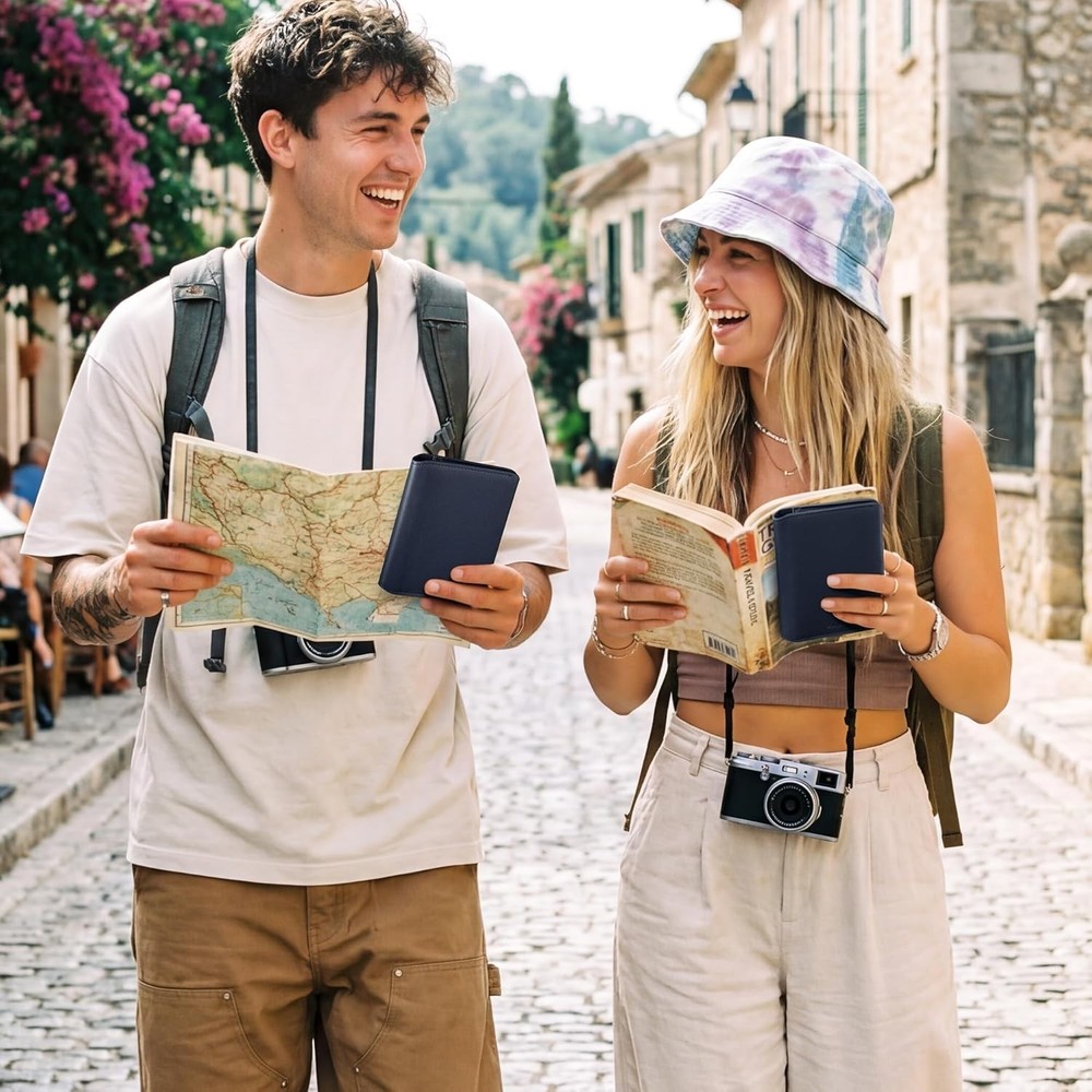 VULKIT Slim Minimalist Passport Wallet RFID Blocking, Dark Navy