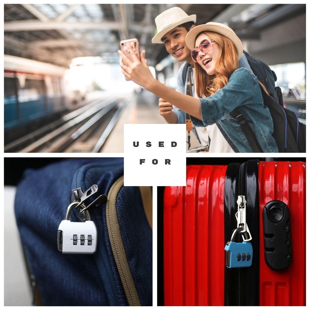 Small Combination Padlock, 3 Digit Combination Zipper Lock(Blue+Blue, 2-Pack)