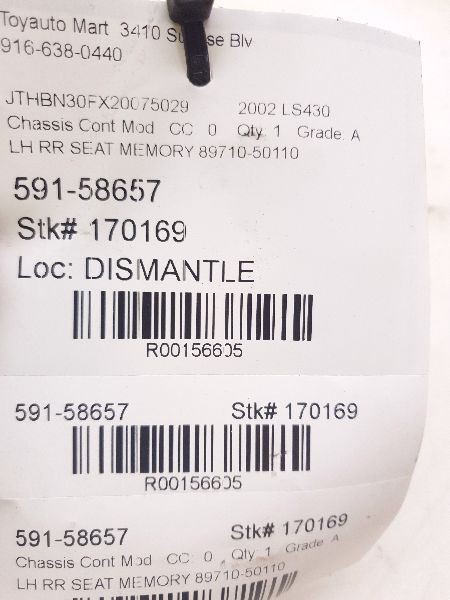 01-04 LEXUS LS430 SEAT POSITION MEMORY CONTROL MODULE ECM ASSEMBLY