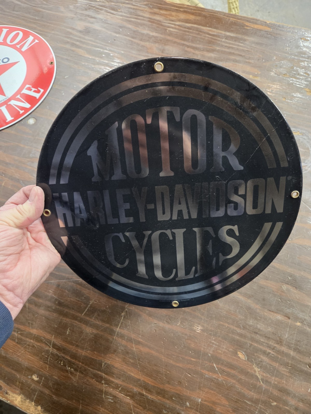 HARLEY DAVIDSON MOTORCYCLES Round PORCELAIN Steel Ande Rooney SIGN