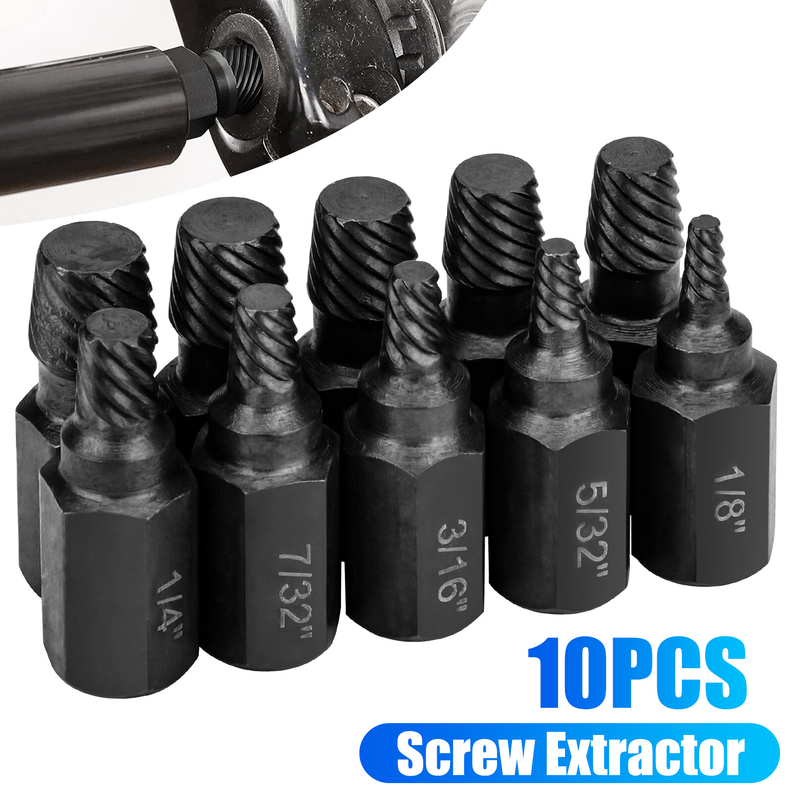 10Ps Screw Extractor Easy Out Drill Bits Kit Damaged Screw Bolt Stud Remover Set