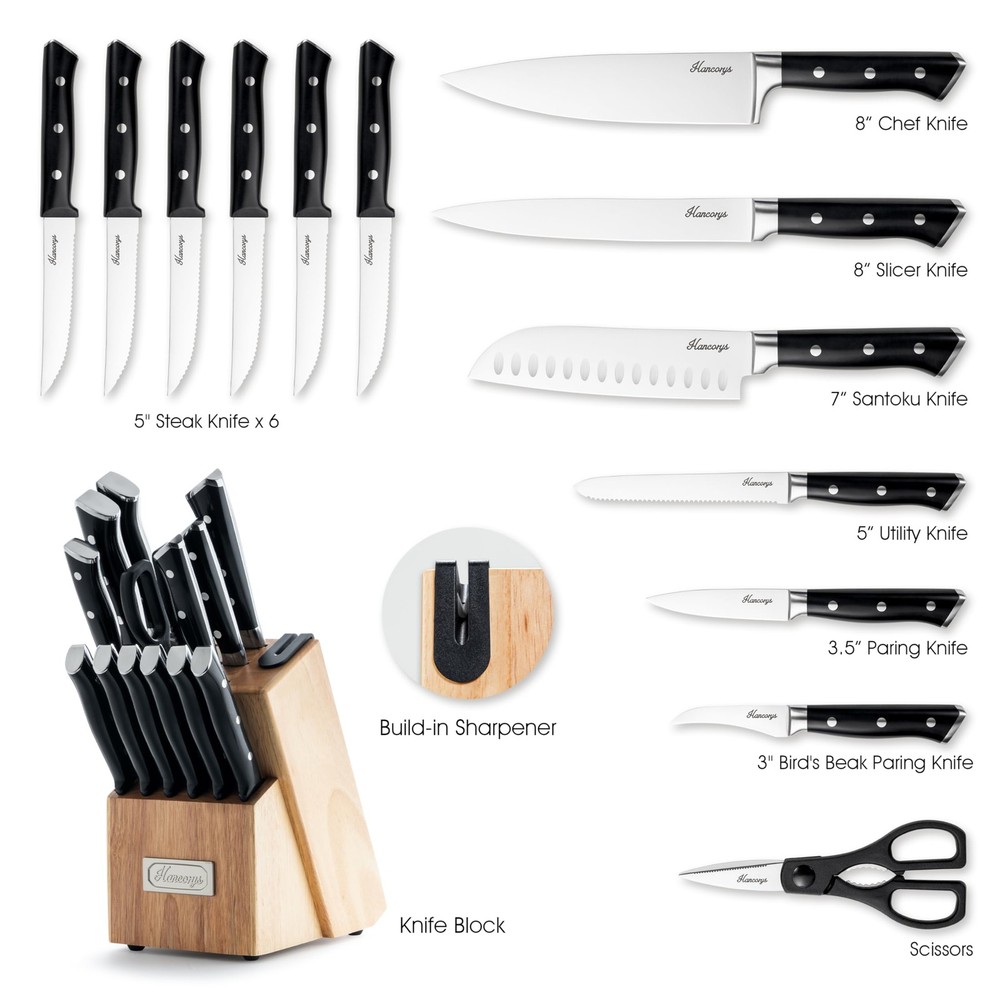 Block Set, 15 Pcs Kitchen Set, Enduring Ultra Sharp High Carbon German Stainl...