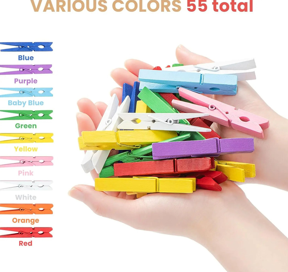 20 pcs Colorful Wooden Clothespins 2.83in Heavy Duty Wood Clips Crafts Laundry