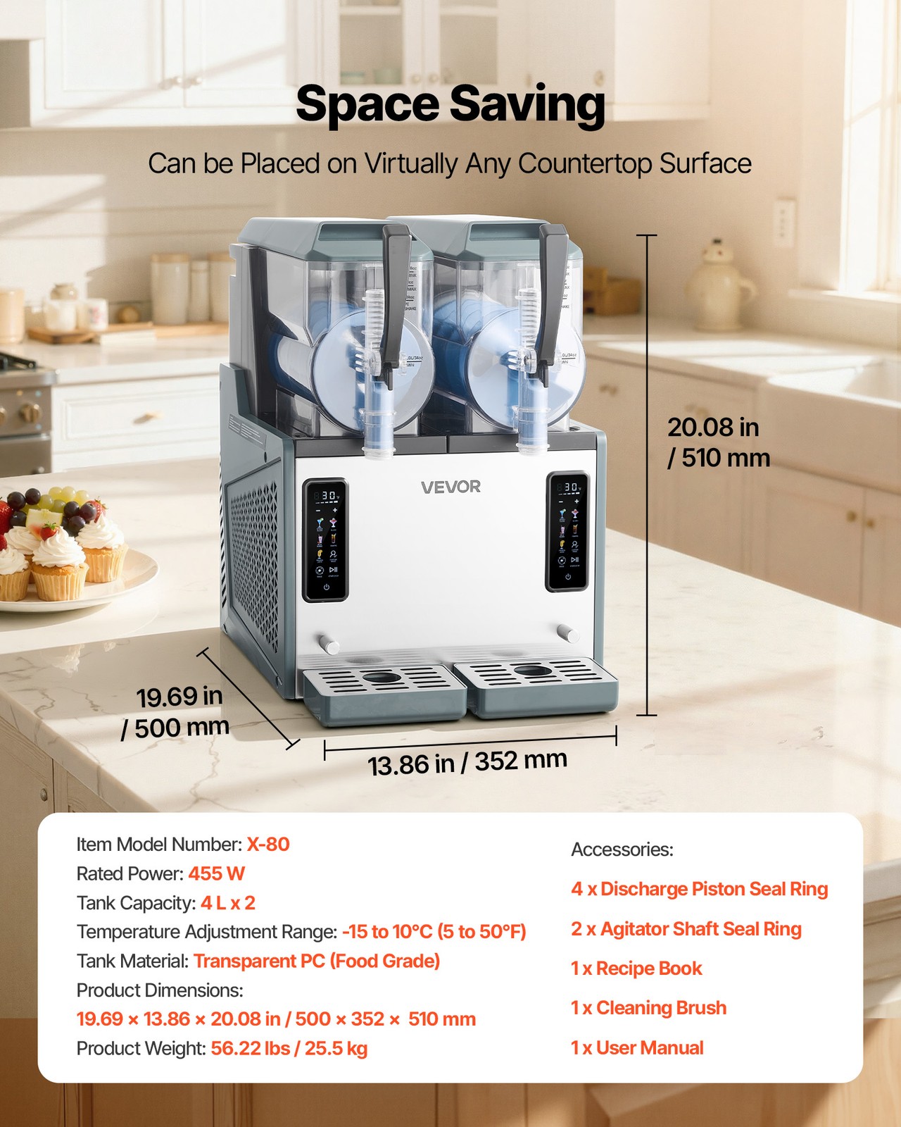 VEVOR Slushy Machine 4L/135oz No Ice Needed Frozen Drink Maker with Dual Tanks