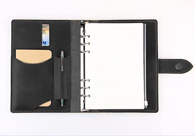A5 loose leaf Writing notes Notebook binder Diary Notepad leather black Q408
