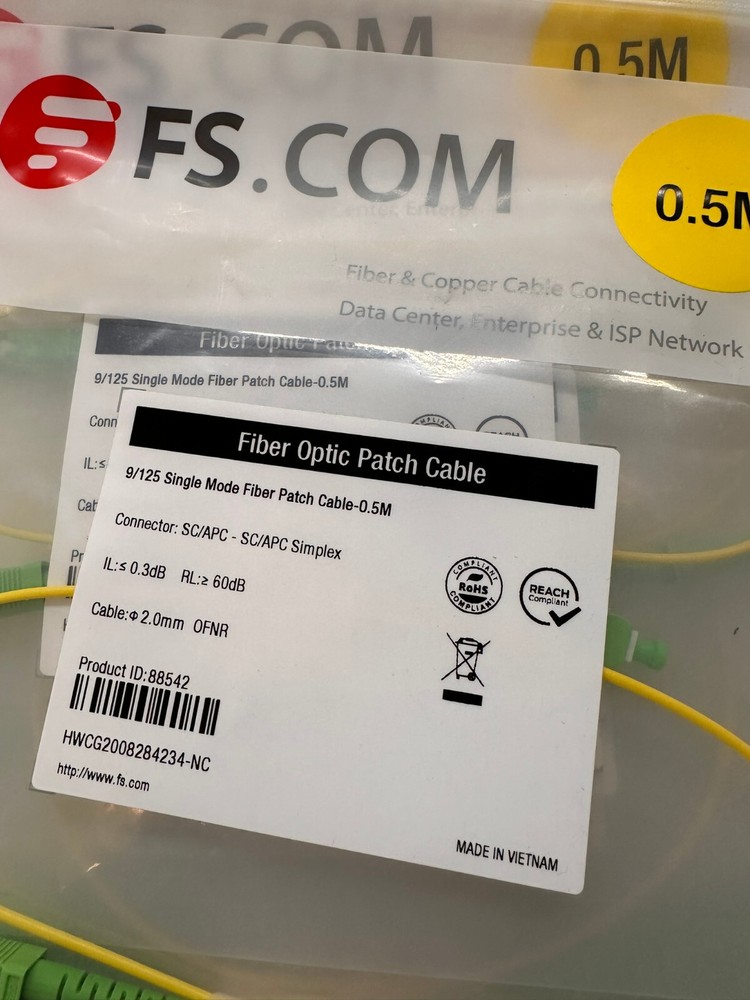 10 Single Mode Fiber Patch Cables 0.5M SC/APC - SC/APC Simplex #55b,c,e
