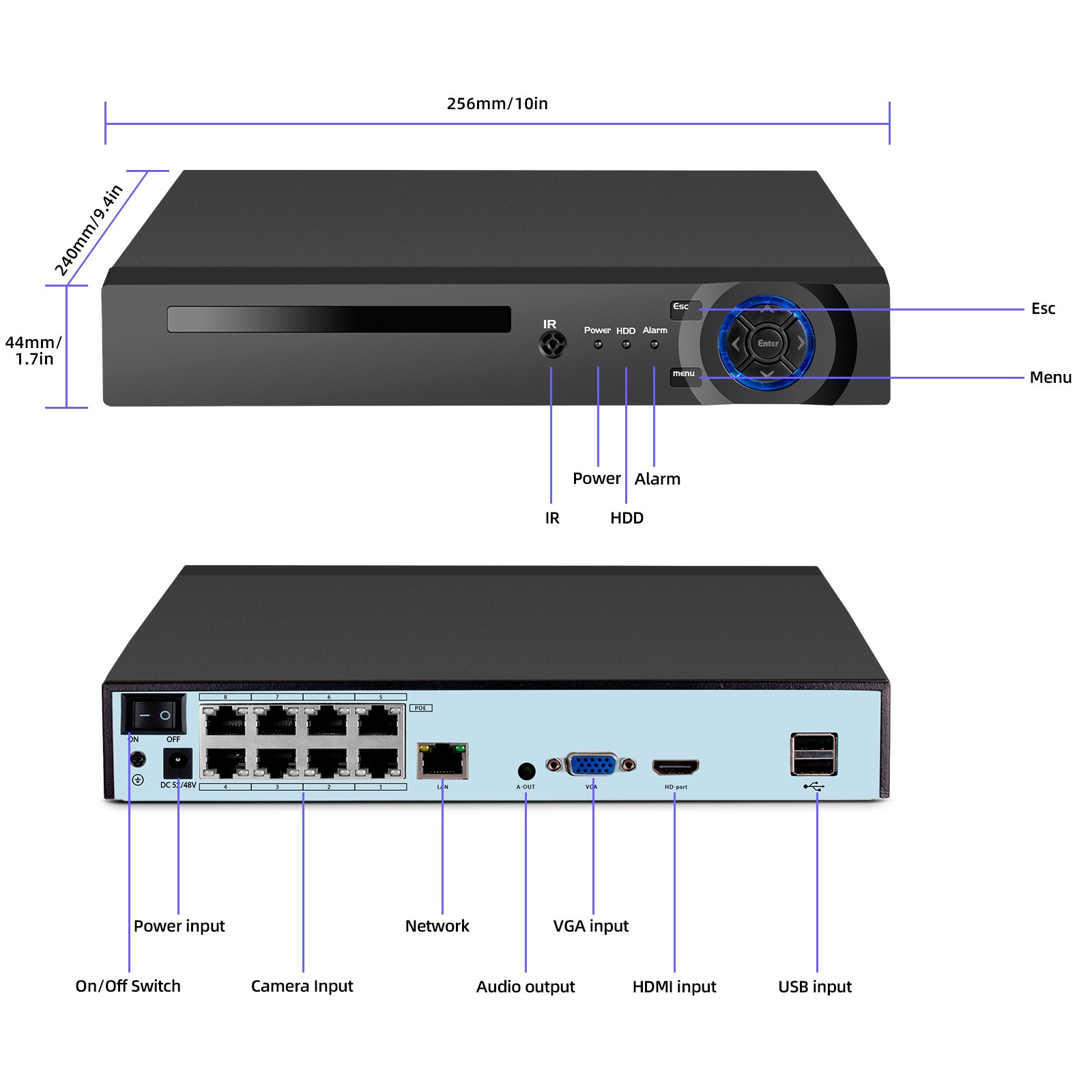 4K 8MP POE NVR IP Network Video Recorder H.265+ 1TB for Smart Security System