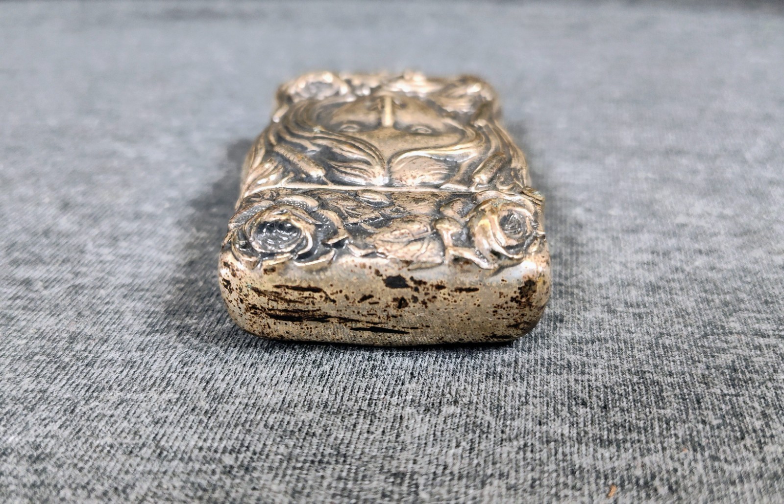 1870's Antique German Silver Art Nouveau Woman Lady Match Safe Vesta