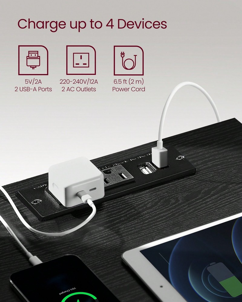 VASAGLE Nightstand With Charging Station, Bedside Table, Side End Table-FGQA