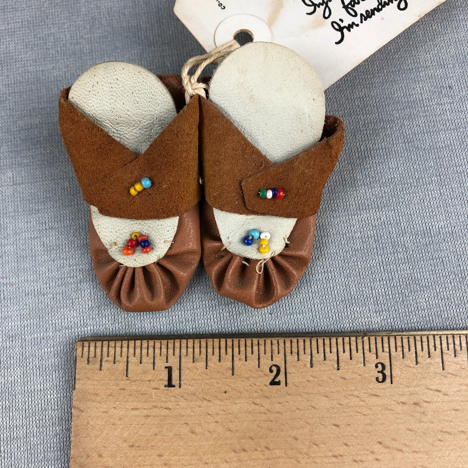 VTG Handmade Beaded Suede Mini Doll Moccasins Native American Souvenir Helena MT