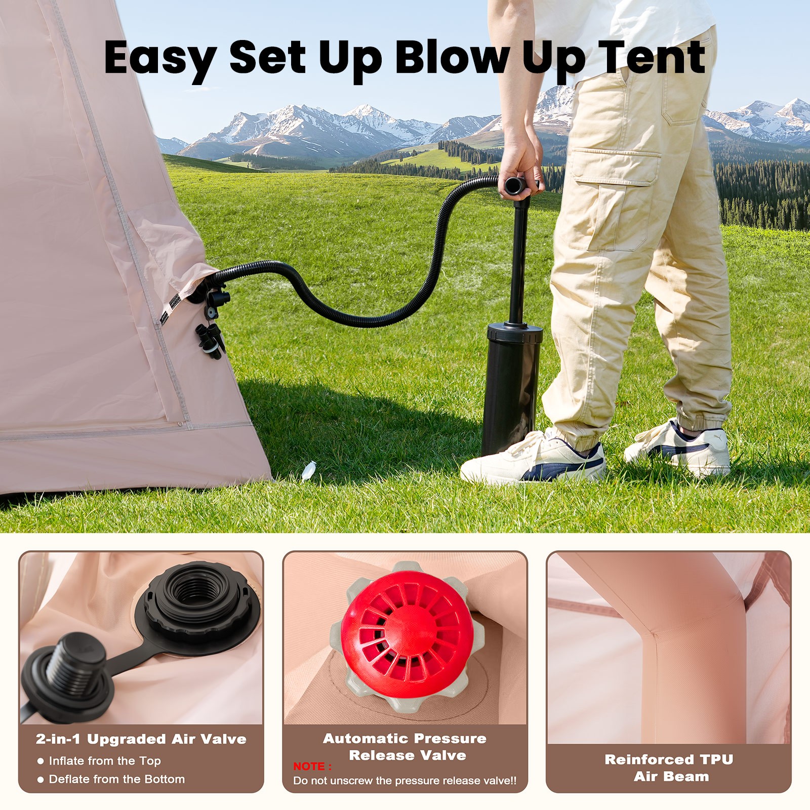 2 Person Inflatable Camping Tent Large Blow Up Tent, New