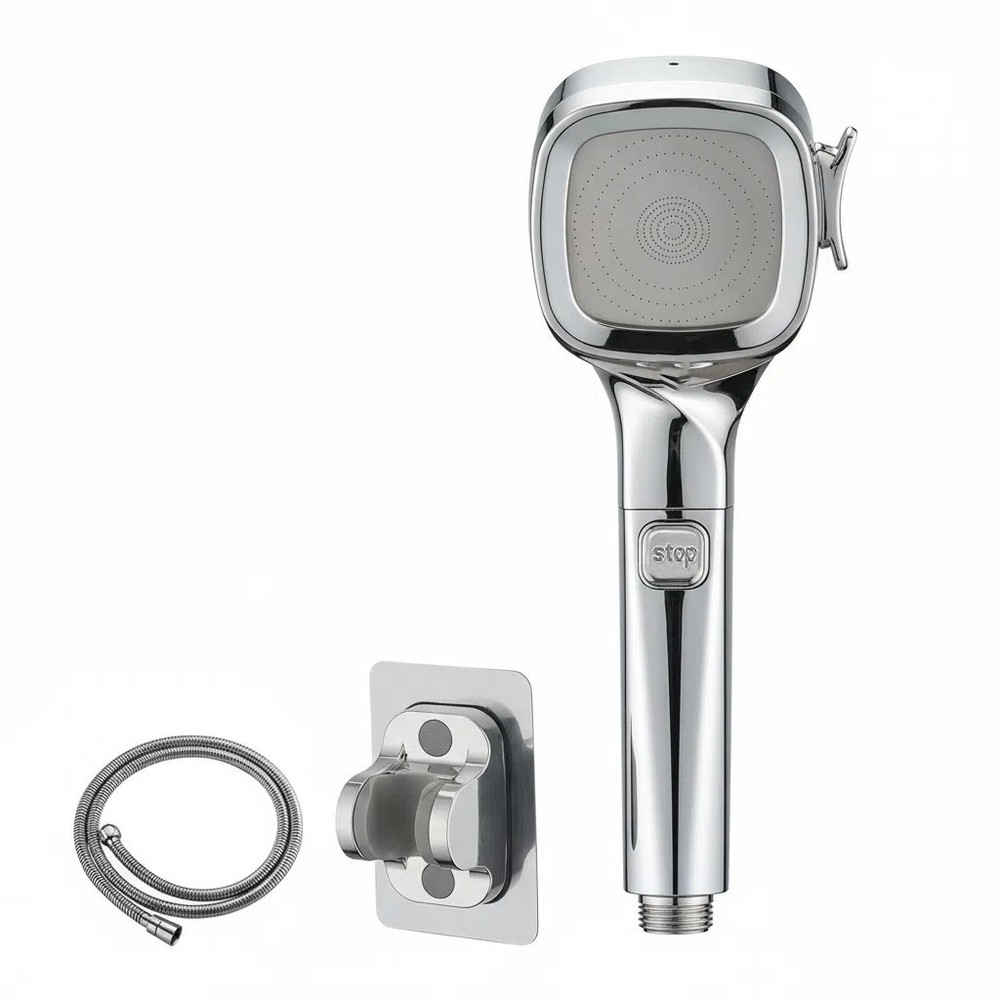 4 Spray Settings High Pressure Handheld Shower Head Pause Button With Hose