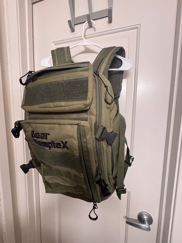"Bear Komplex" Durable Tactical (Green) Backpack, 1 broken zipper, 4+ pockets