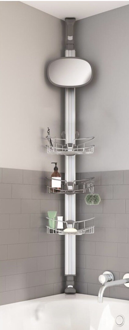 Artika, "Neptune" Tension Rod Shower Caddy Organizer w Mirror | Stainless Steel
