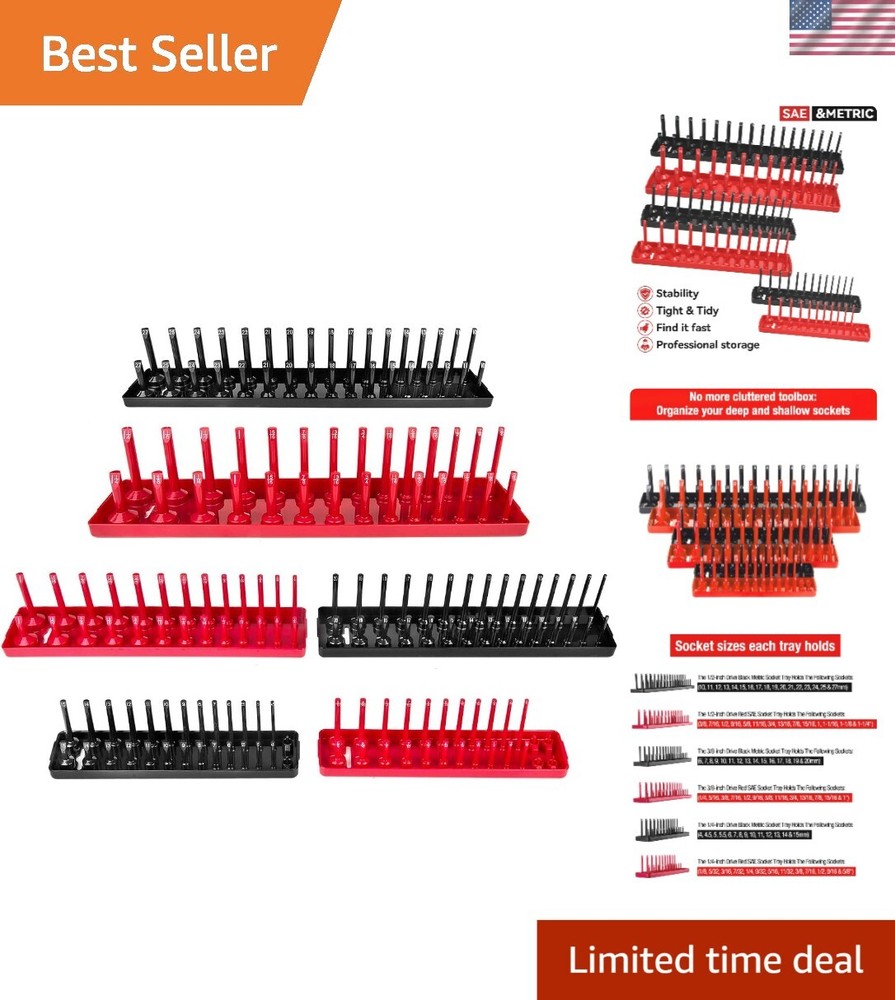 Compact 6-Piece Socket Organizer - Effortless Tool Management for Professionals