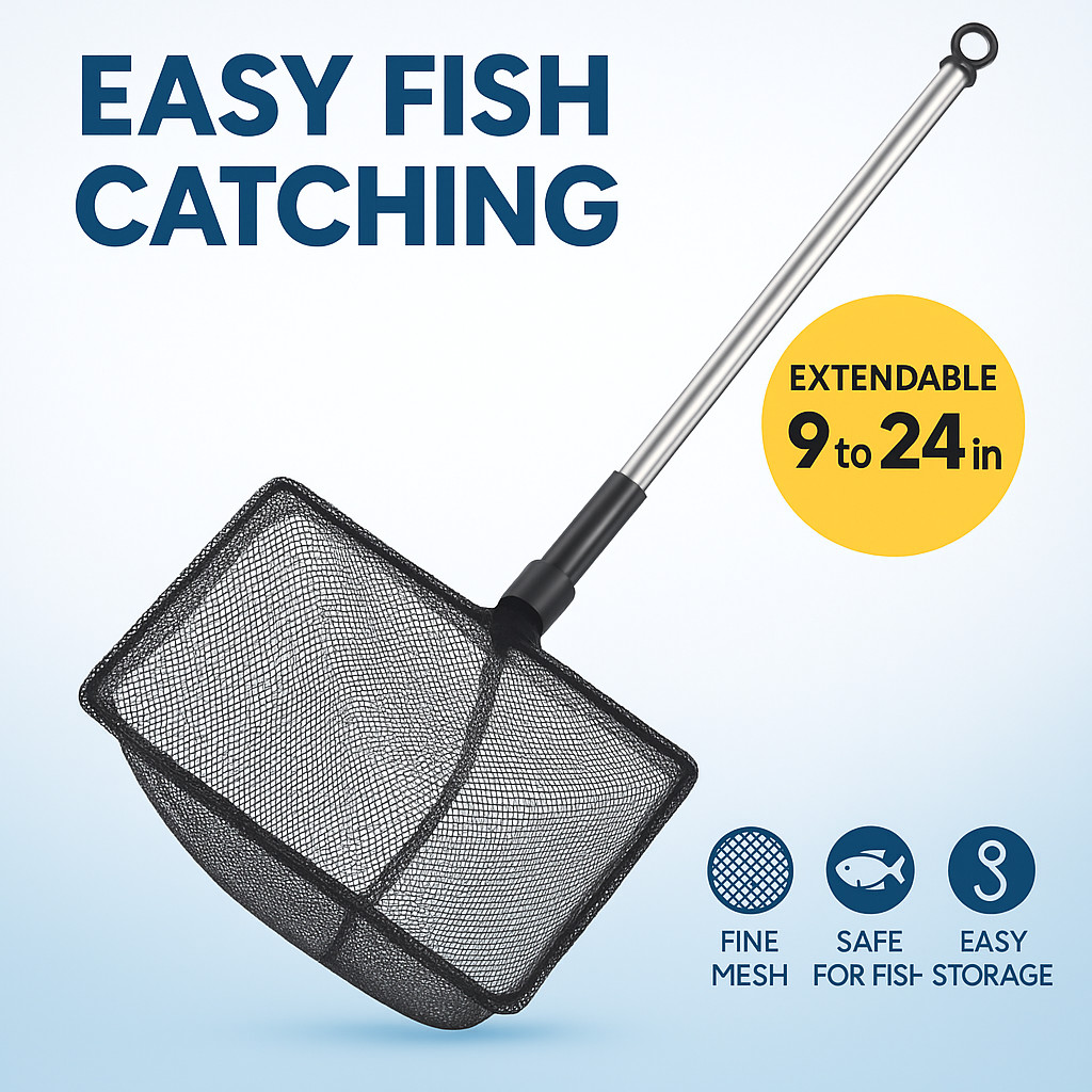 Aquarium Fish Net Extendable 9 to 24 In Handle for Betta Shrimp Fry Small Tanks