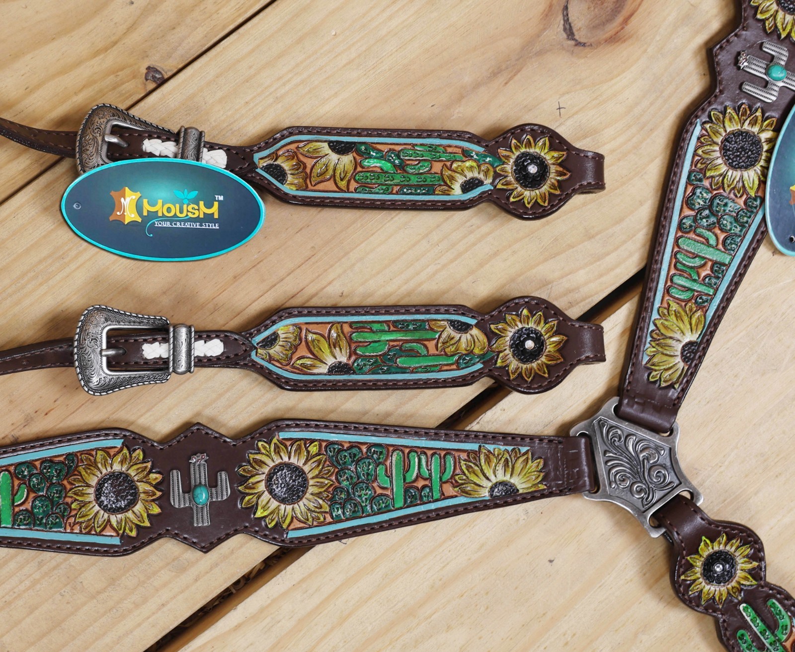 Western Leather Headstall and Breast Collar Tack Set