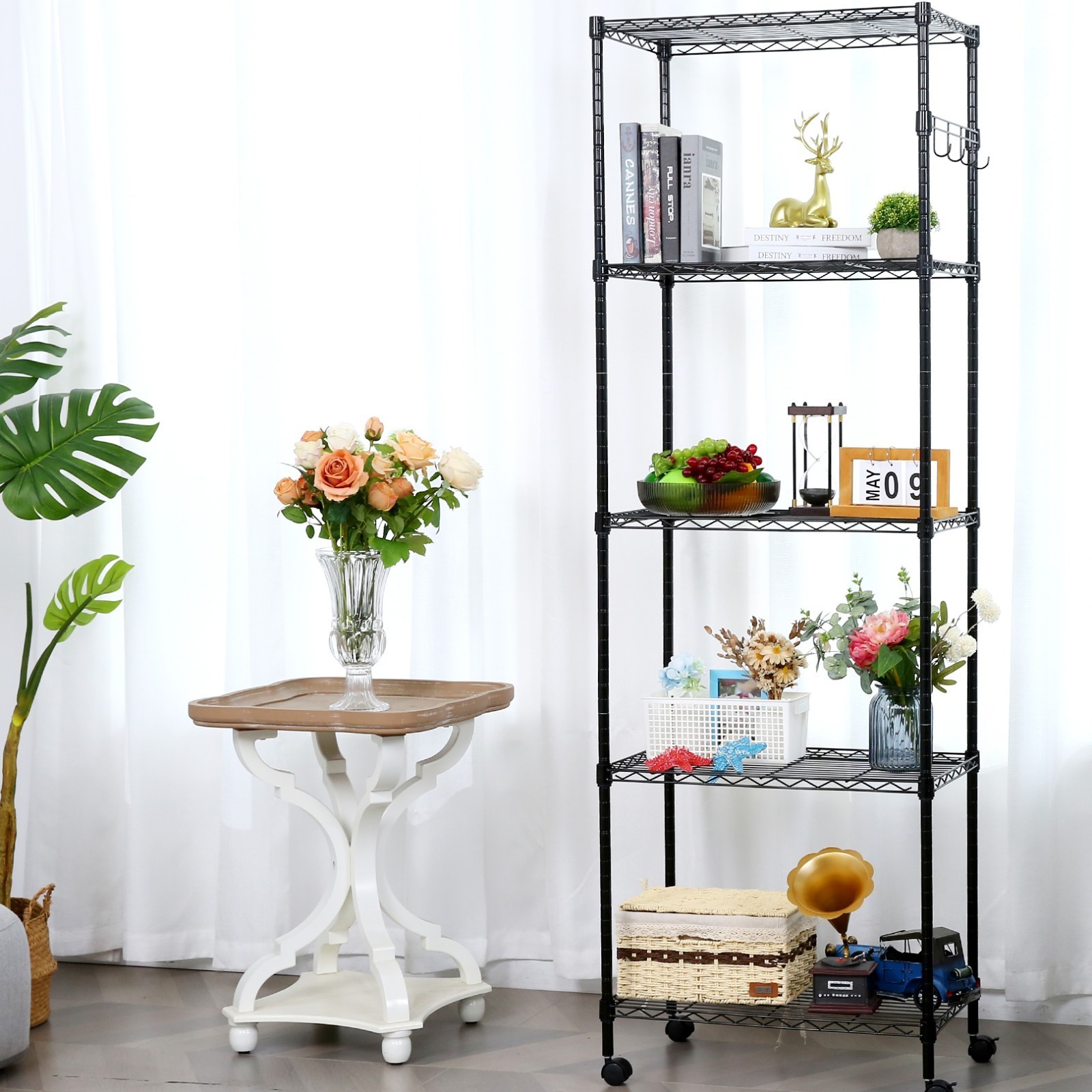 Homdox 5 -Tier Steel Wire Shelving Unit on Wheels Chrome Shelves for Living Home