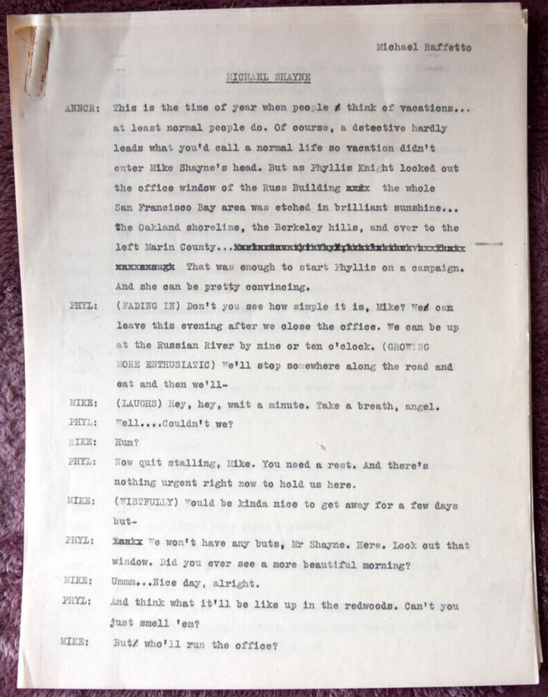 Scarce Michael Raffetto " Michael Shayne " Complete Original Radio Script