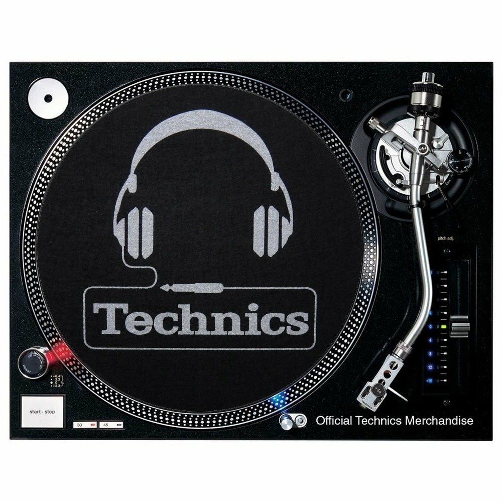 Slipmats Technics Headphone Silver on Black Background 1 Pair 60642
