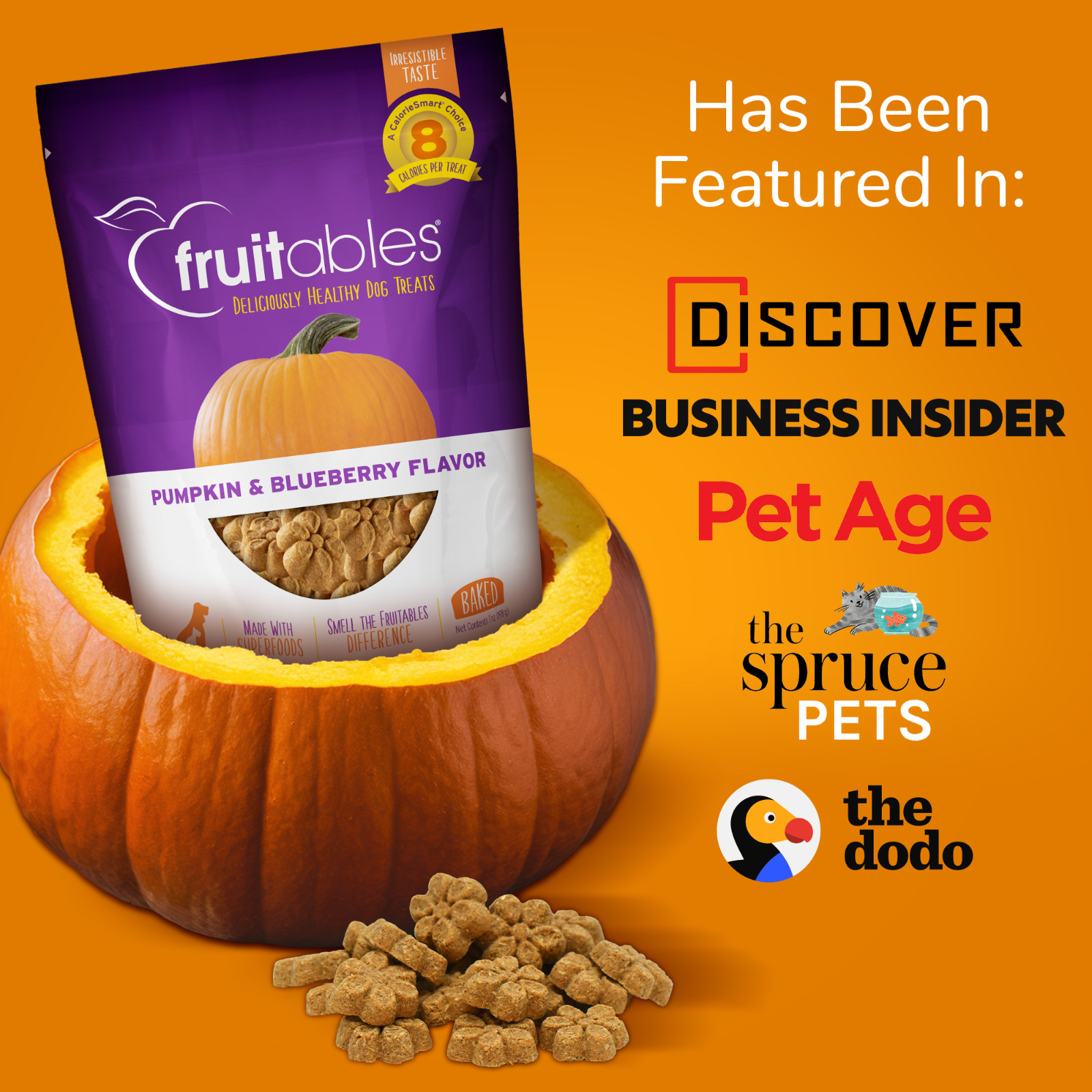 Fruitables Pumpkin Blueberry Dog Treats 12 oz Low Calorie Crunchy