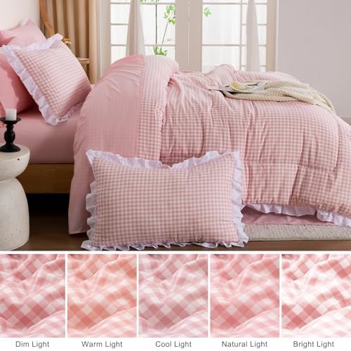 Comforter Size,Ruffle Comforter for Dorm Room Essentials for Twin Pink