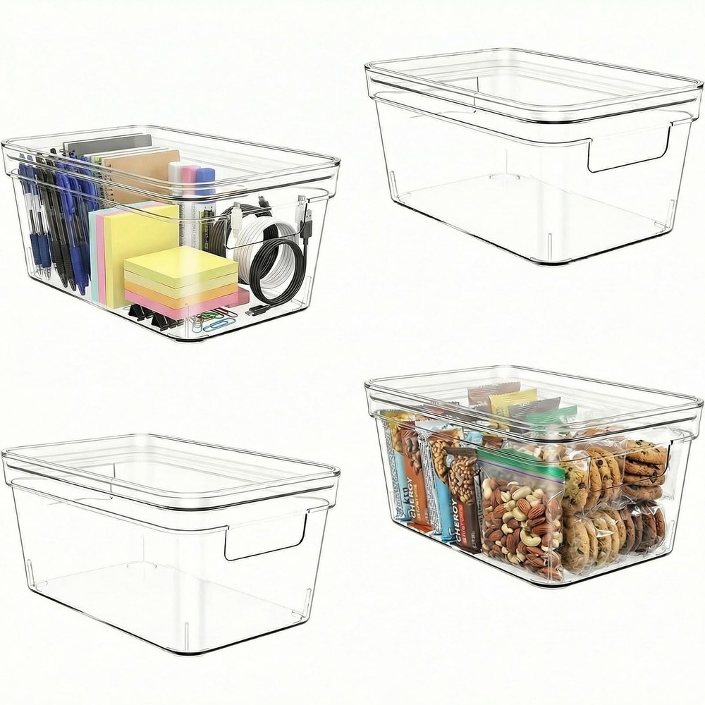 MOONEDGE Clear Plastic Storage Bins with Lids and Handles – Stackable Orga