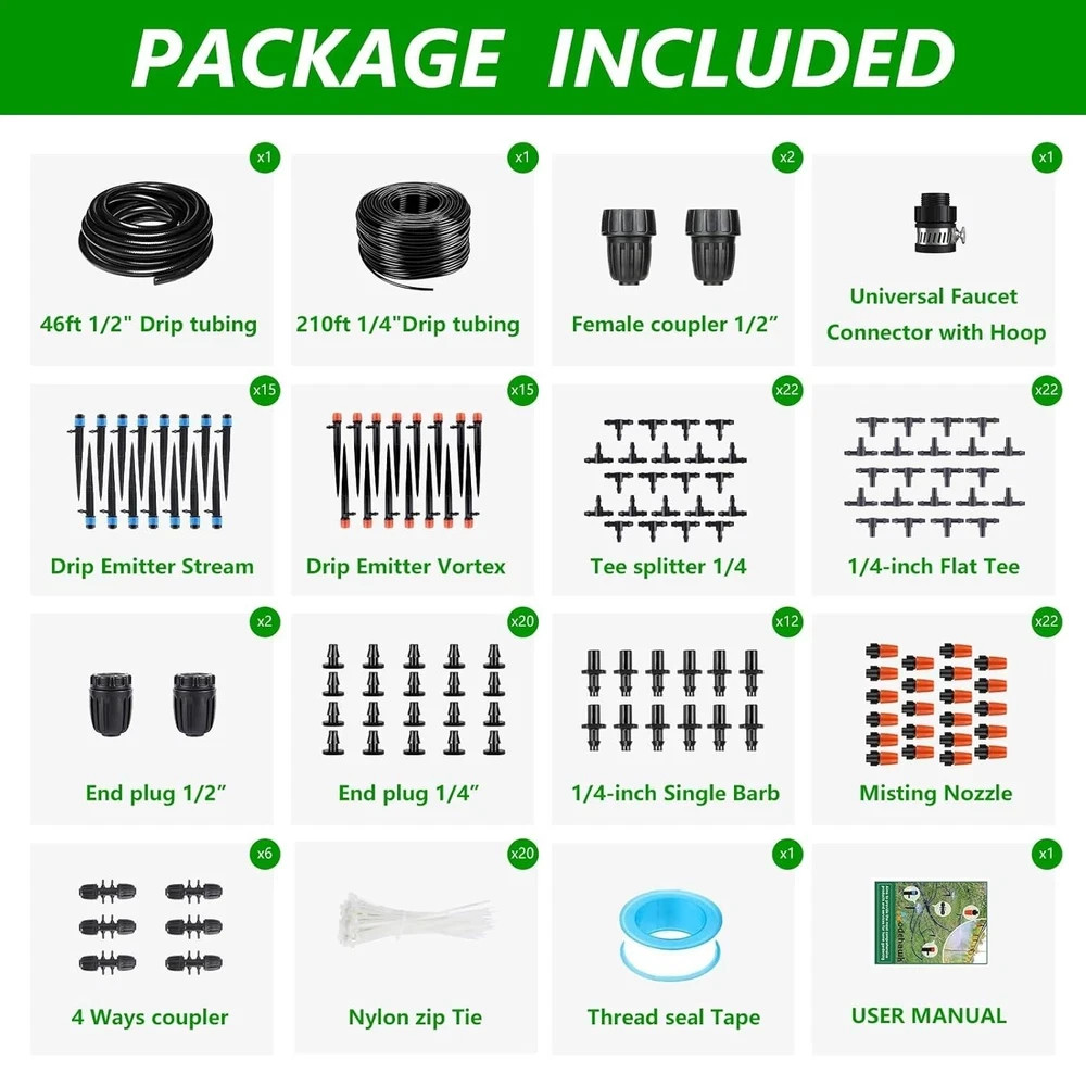 256FT Automatic Drip Irrigation System Kit,Automatic Garden Watering Misting Sys
