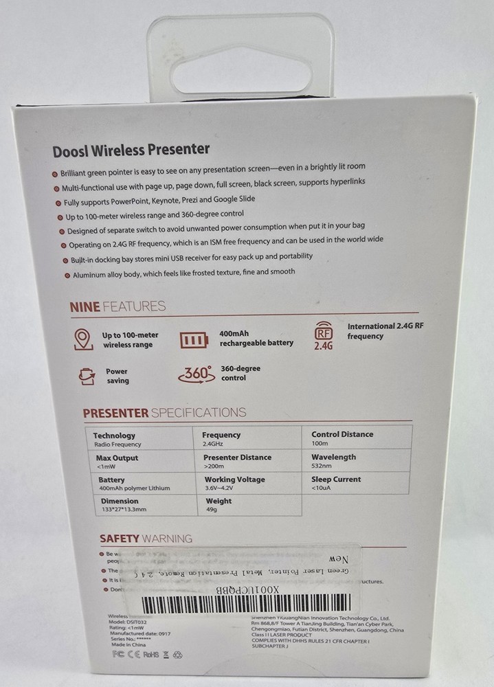 Doosl DSIT036 2.4GHz Wireless Presenter PowerPoint Open Box
