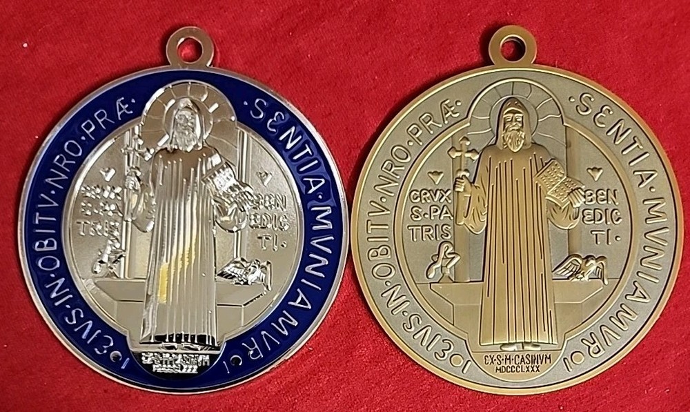 2 St Benedict Medal Brass And Color Each 4 Inches