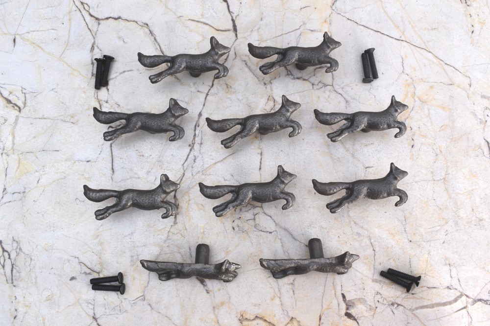 Cast iron Fox Shape cabinet drawer door knobs Vintage handles pull 10pcs