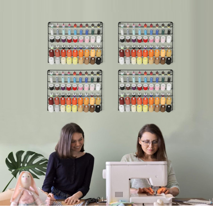Wall-Mounted Thread Holder for 54 Spools - Metal Organizer (4 Pack)