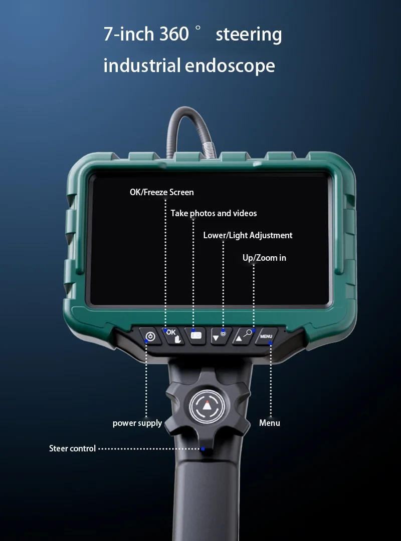 7-inch 2-Way 360° Articulating Borescope Industrial Endoscope Inspection Camera