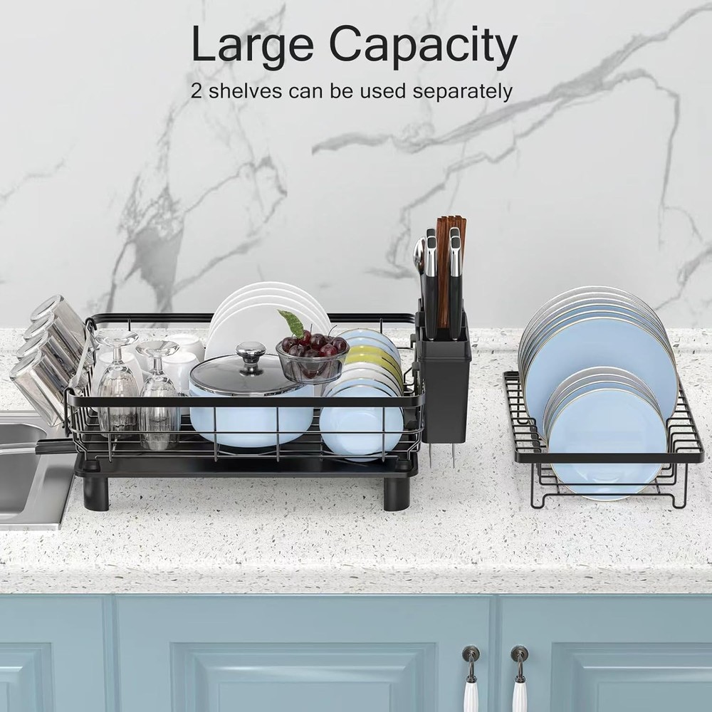 Dish Drying Rack, Space Saving & Durable Rust-Proof Large 2 Tier Stainless Steel