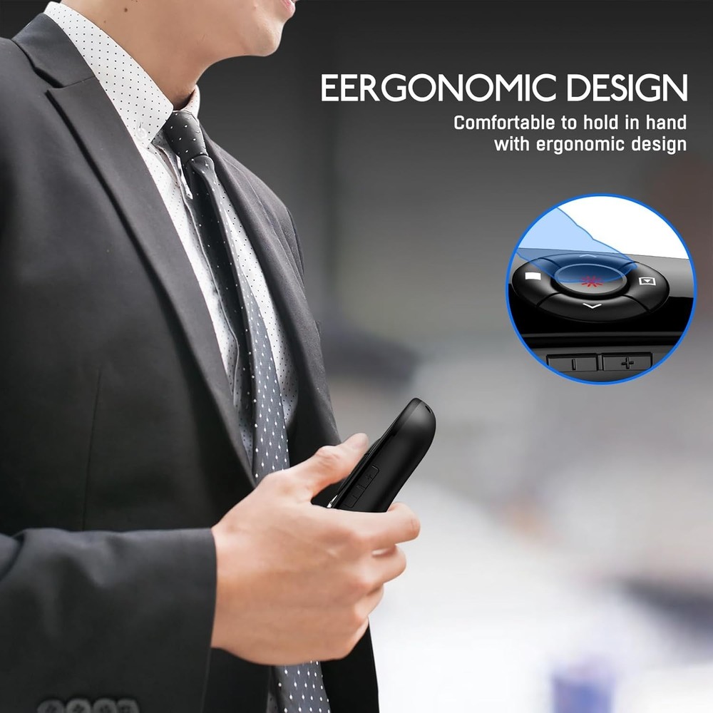 Compact Presentation Clicker with 164FT Wireless Range, USB-A & USB-C Compatible