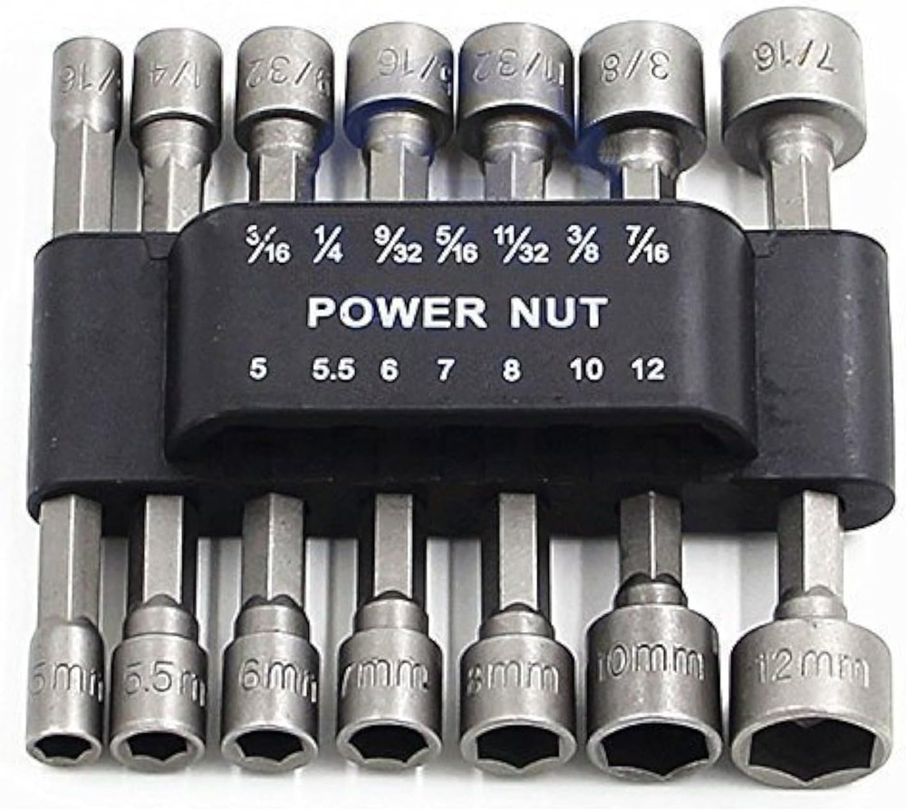 14Pcs Power Nuts Driver Drill Bit Tools Set Metric Socket Wrench Screw 1/4'' Dri