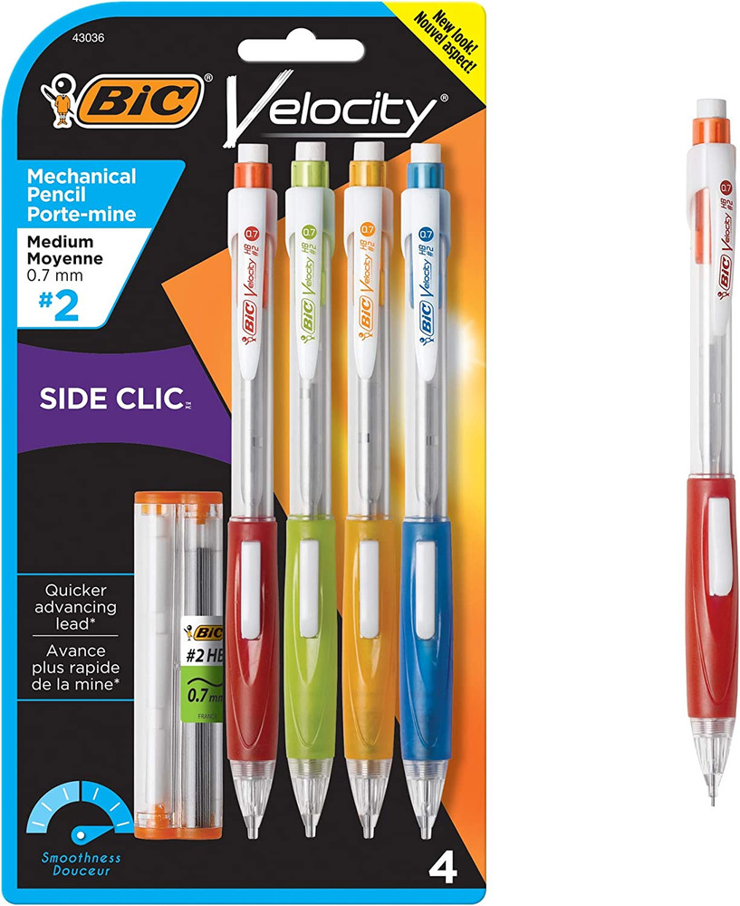 BIC Velocity Side Clic Mechanical Pencil, Medium Point (0.7Mm), Black, Soft Comf